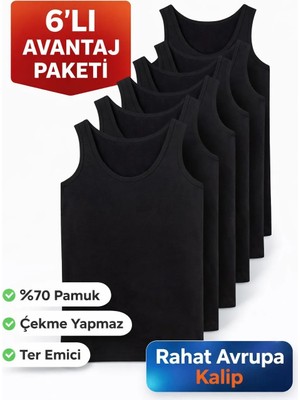 Gizem İç Giyim Siyah Erkek Atlet 6'lı Paket