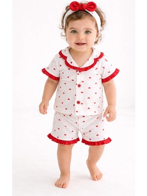 Panfilia %100 Pamuk Kısa Kollu Şortlu Düğmeli Yazlık Kız Çocuk Pijama Takımı