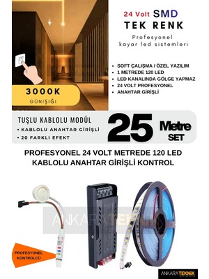 24 Volt Tavan Profesyonel Kayar LED Sistemi/ Metrede 120 Led/ Iz Gölge Yapmaz/ Yüksek Lümen Akışkan Kayar