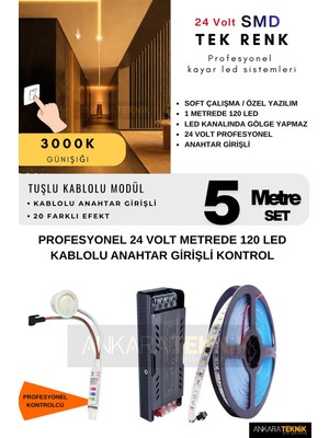24 Volt Tavan Profesyonel Kayar LED Sistemi/ Metrede 120 Led/ Iz Gölge Yapmaz/ Yüksek Lümen Akışkan Kayar