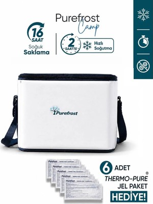PUREFROST PF15 Kamp&Piknik Katlanır Soğutucu Termal Çanta, Elektriksiz&Buzsuz 16 Saat Soğuk Tutma, 15 Litre + 6 Adet Thermo-Pure Jel Paket