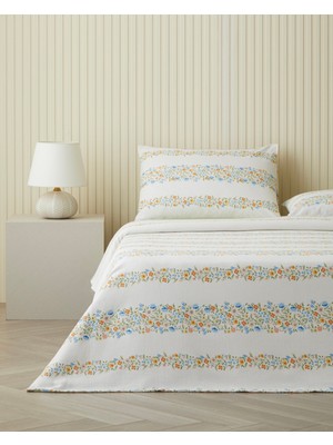 English Home Maisy Baskılı Pamuklu Tek Kişilik Pike Takımı 150X220 cm Mavi