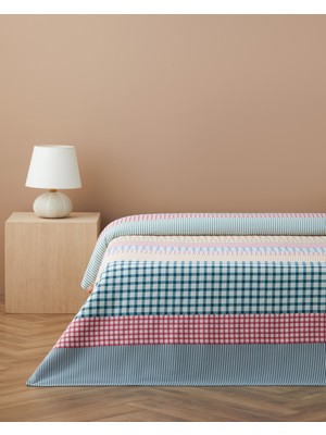 English Home Summer Grid Baskılı Pamuklu Tek Kişilik Pike 150X220 cm Turuncu