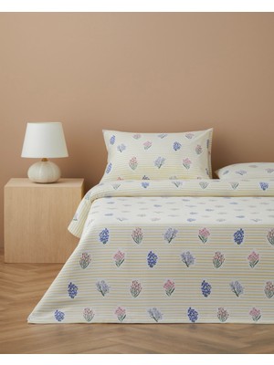 English Home Flower Stripes Baskılı Pamuklu Tek Kişilik Pike Takımı 150x220 cm Sarı