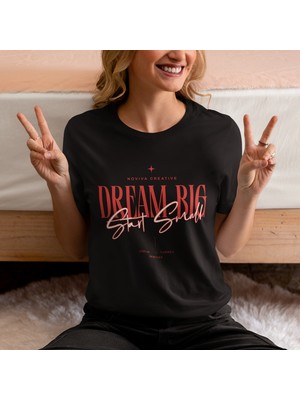 Ontunew Dream Bıg Baskılı Retro Vintage Standart Kalıp Bisiklet Yaka Pamuklu Kadın ve Erkek Tshırt