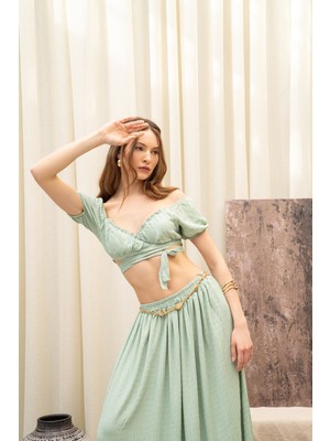 Indriya Yeşil Crop Etek Takım