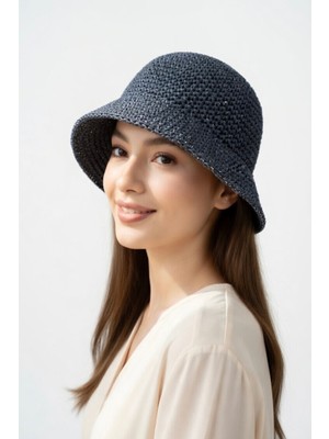 Mollycrush Kadın Siyah Hasır Örgü Bucket | Bohem Stil Plaj ve Güneş Şapkası
