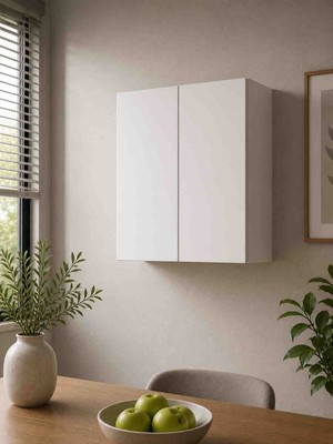 DUYAMO 3 Raflı Çok Amaçlı Hazır Mutfak Dolabı Mat Beyaz Mdf Lam 69X55X25 cm Yavaşlatıcılı Kapaklı
