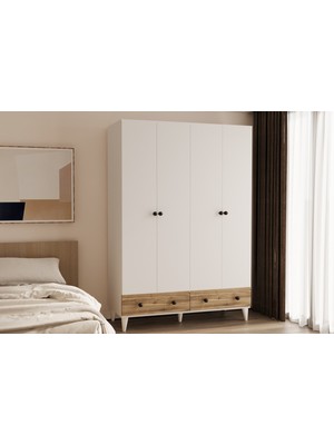 Metalia Gm 414 4 Kapılı 2 Çekmeceli Klasik Tasarımlı Gardrop 120 cm Genişlik 180 cm Yükseklik