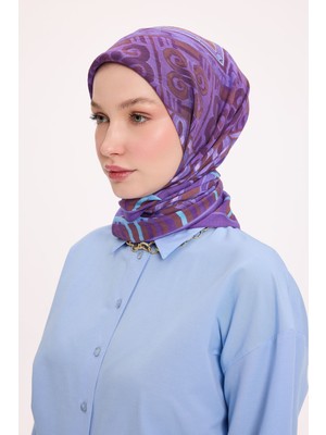 Silk Home Viskon Velora Eşarp Dört Mevsim Antik Motif Desen Mor 90X90