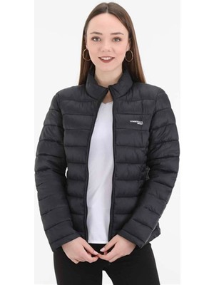 Lumberjack Kadın Şişme Padded Coat Siyah Uzun Kol Düz Model Hafif Günlük Mont