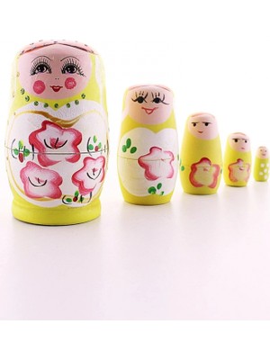 Marsilyan Ahşap Tombul Iç Içe Matruşka Bebek Sarı Set 5li Büyük Boy