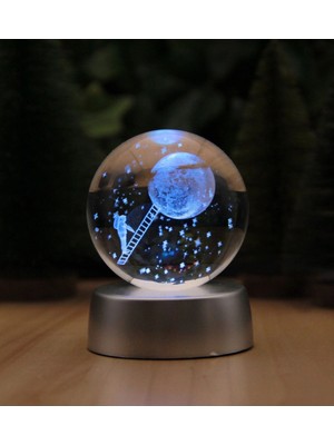 Marsilyan 3D Ay Merdiveni Temalı Kristal Küre LED  Gece Lambası – Rgb LED Pilli Lamba