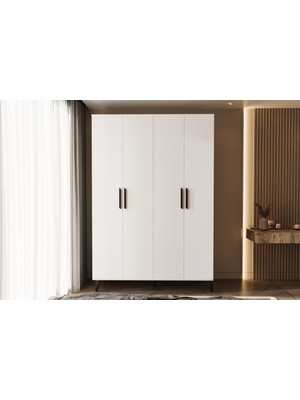 Metalia Gm 050-A Hayal Ayaklı 4 Kapılı Siyah Kulplu Gardırop