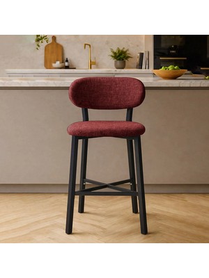 Lumodi Mobilya Luna Prime Bar Sandalyesi 65 cm Keten Kumaş Metal Ayaklı Mutfak Ada Sandalyesi