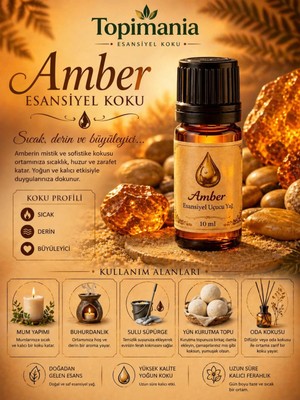 Topimania Amber Romantik -10 Ml-1 Adet-Çamaşır Yün Kurutma Topu Kokusu-Esansiyel Uçucu Yağ-Oda Kokusu