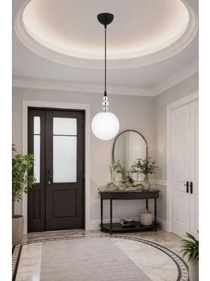 Esslight Krater Tekli Sarkıt Beyaz Camlı Modern Antre Hol Avizesi