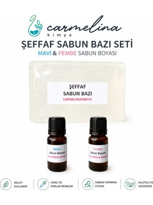 Carmelina Sabun Yapim Seti- Şeffaf Sabun Bazı, Mavi ve Pembe Sabun Boyalı