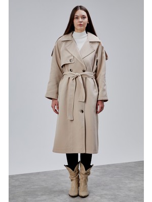 Bolivente Kadın Oversize Astarlı Uzun Trençkot