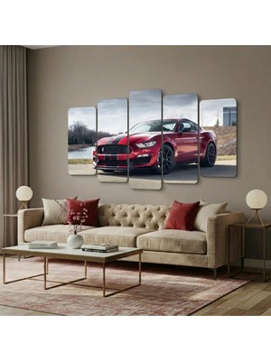 ZEVAHİR MOBİLYA DEKORASYON Zevahir 5 Parça Mdf Kırmızı Klasik Amerikan Arabası Tablo