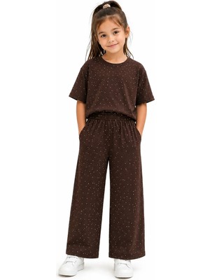 Modaplaza Kız Çocuk Oysho Kumaş Taşı Uzun Bol Paça Pantolonlu Takım K-0221
