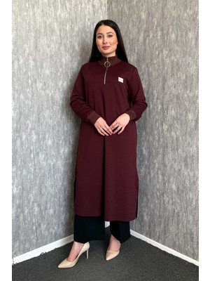 Modaplaza Kadın Yaka Fermuarlı Modal Uzun Tunik 7561