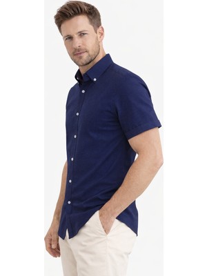 Modaplaza Erkek Kabartma Dokulu Pamuklu Kısa Kol Slimfit Gömlek 01