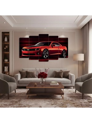 ZEVAHİR MOBİLYA DEKORASYON Zevahir 5 Parça Mdf Kırmızı Spor Araba Tablo
