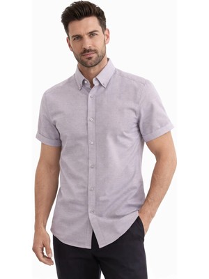 Modaplaza Erkek Kabartma Dokulu Pamuklu Kısa Kol Slimfit Gömlek 01