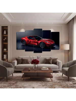 ZEVAHİR MOBİLYA DEKORASYON Zevahir 5 Parça Mdf Kırmızı Spor Araba Tablo