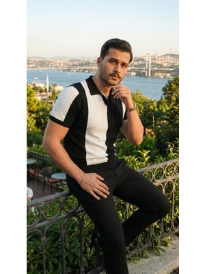 Alyn Wear Erkek Kısa Kollu Polo Yakalı Blok Desenli Triko Bluz