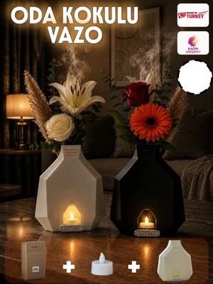 Alyora Dünyada Ilk 3’ü 1 Arada Dekoratif Vazo LED Mumlu & Koku Difüzörü-Doğa Dostu-Modern Dekoratif Saksı