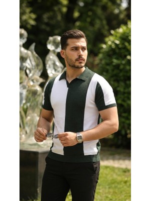 Gacha Erkek Kısa Kollu Polo Yakalı Blok Desenli Triko Bluz