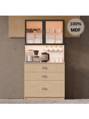 Comiet Ladin Mdf Kahve Köşesi Dolabı Çekmeceli Işıklı