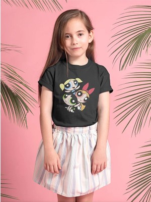Sevbano Unisex Powerpuff Girls Baskılı Çizgi Film Çocuk Tişört (1-12 Yaş)