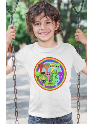 Sevbano Sprunki Baskılı Unisex Çizgi Film Çocuk Tişört (1-12 Yaş)