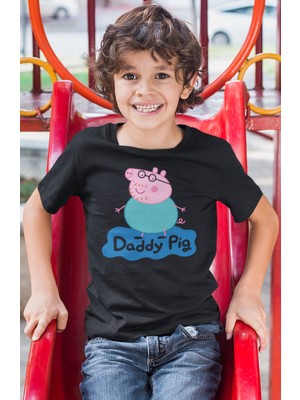 Sevbano Baba Pig Peppa Pig Baskılı Unisex Çizgi Film Çocuk Tişört (1-12 Yaş)