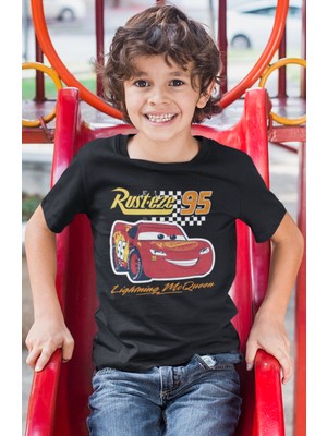 Sevbano Lightning Mcqueen Şimşek Arabalar Baskılı Unisex Çizgi Film Çocuk Tişört (1-12 Yaş)