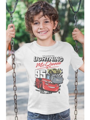 Sevbano Lightning Mcqueen Şimşek Arabalar Baskılı Unisex Çizgi Film Çocuk Tişört (1-12 Yaş)