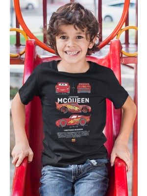 Sevbano Lightning Mcqueen Şimşek Arabalar Baskılı Unisex Çizgi Film Çocuk Tişört (1-12 Yaş)