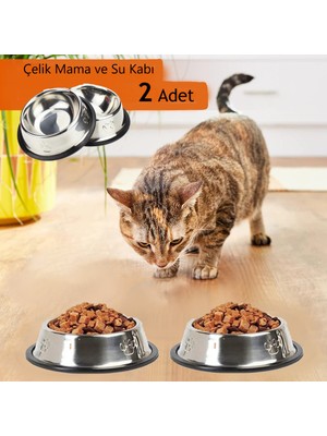 Duffa Paslanmaz Çelik Mama ve Su Kabı, Alt Taban 16 cm 2 Adet 250 ml 8 Oz-Küçük Boy