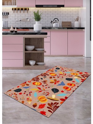 Ardizayn Bal Kabağı, (80x150 cm) Kaymaz Taban, Antialerjik Mutfak Halısı, Banyo Halısı