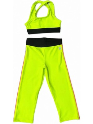 Whynot Kız Çocuk Neon  Yeşili Spor Tayt Crop Takım Yazlık Dizaltı Tayt Crop Kombin