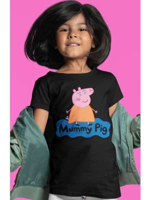 Sevbano Anne Pig Peppa Pig Baskılı Unisex Çizgi Film Çocuk Tişört (1-12 Yaş)
