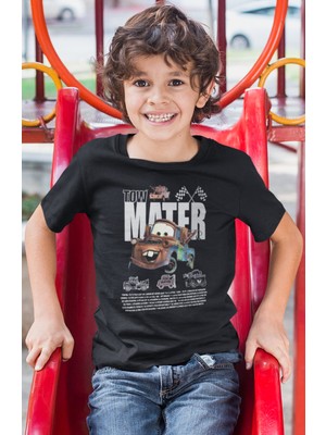 Sevbano Lightning Mcqueen Tow Mater Şimşek Arabalar Baskılı Unisex Çizgi Film Çocuk Tişört (1-12 Yaş)