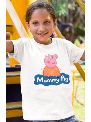 Sevbano Anne Pig Peppa Pig Baskılı Unisex Çizgi Film Çocuk Tişört (1-12 Yaş)