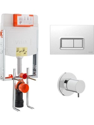 VitrA Gömme Rezervuar 3 Lü Set Parlak Krom Kumanda Paneli ve Stop Valfi ile 3/6 Lt Kullanım