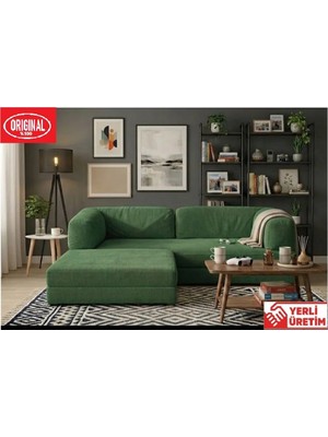 Herev K180X180 Köşe Takımı Modüler L Tipi Şark Köşe Orjinal Süngerli Kadife Kumaşlı Kanepe