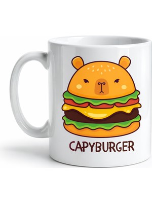 Uravas Store Capyburger Tasarım Kupa Model 230 Sevimli Kapibara Burger Baskılı Seramik Kahve Kupası