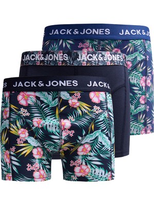 Jack & Jones Koyu Lacivert Erkek Boxer 12309125 Jacsean Flower Trun 3 Pack